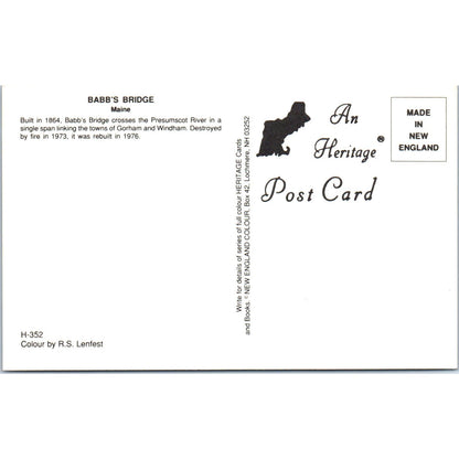 Babb's Bridge Gorham Windham Maine Covered Bridge Postcard PB13