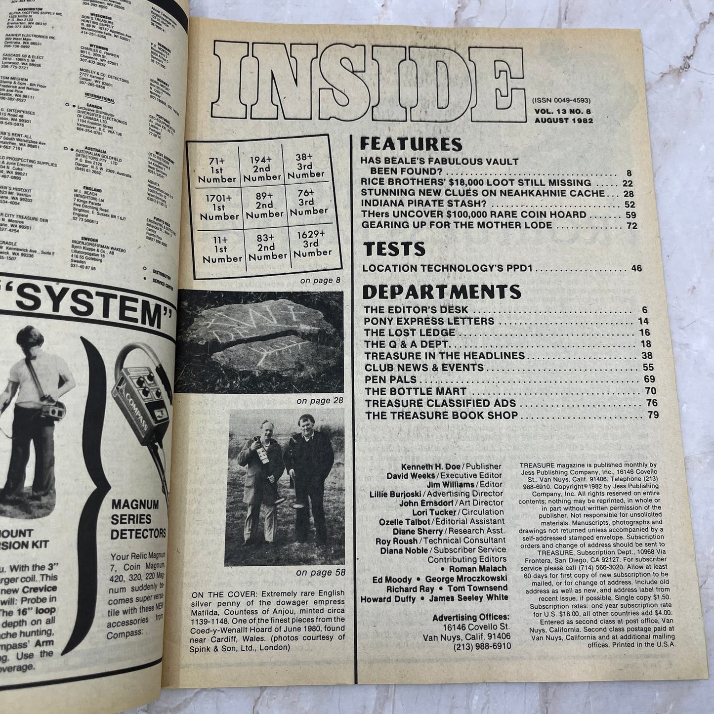 1982 Aug - Treasure Magazine - Treasure Hunting Metal Detecting Gold Coins M10