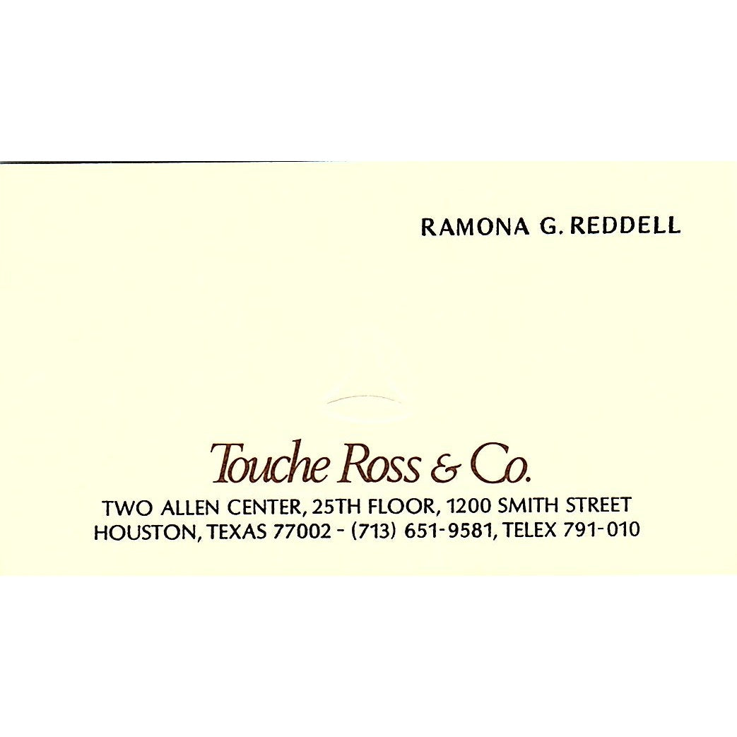 Ramona G Reddell Touche Ross & Co Houston TX Vintage Business Card SD9-B1