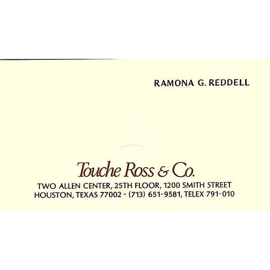 Ramona G Reddell Touche Ross & Co Houston TX Vintage Business Card SD9-B1