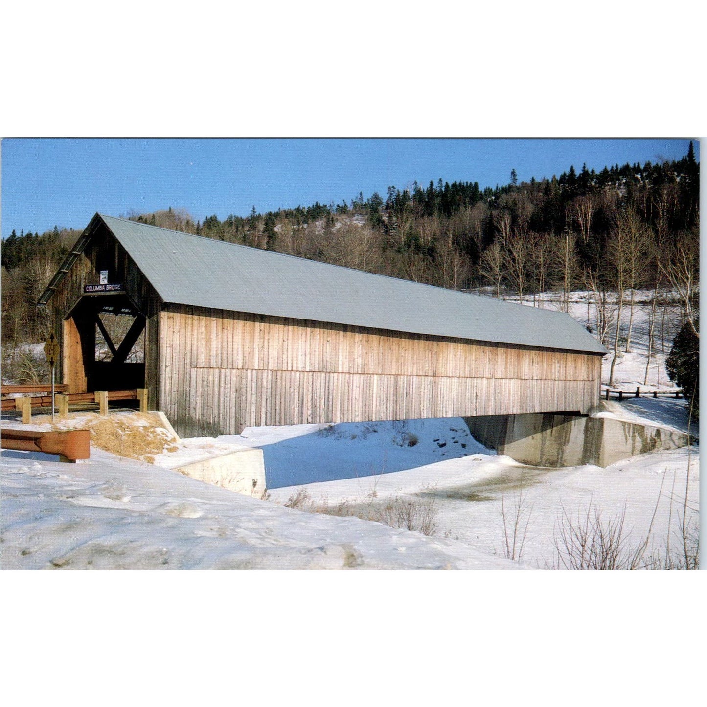 Connecticut River Winter Columbia Bridge NH VT Covered Bridge Postcard PC5