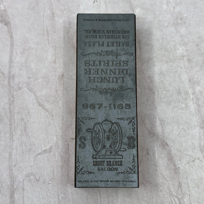 Short Branch Saloon Mountain View CA Letterpress Matchbook Printers Block SF5