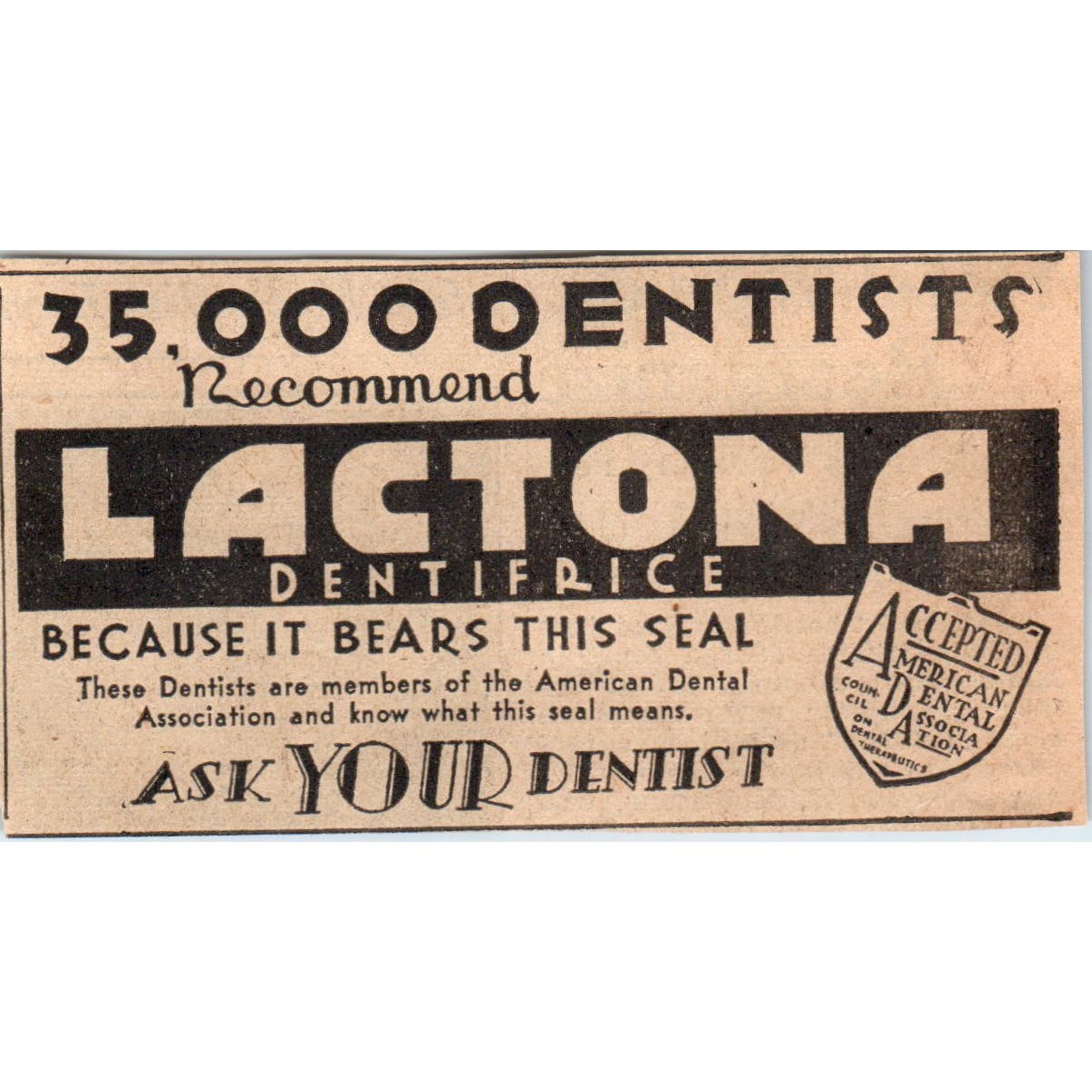 Lactona Dentifrice 1935 Minneapolis Journal Advertisement AE7-H2
