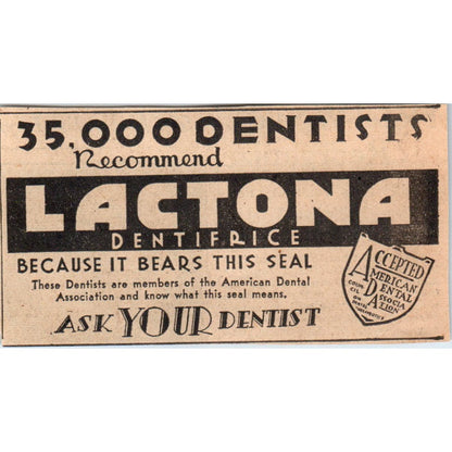 Lactona Dentifrice 1935 Minneapolis Journal Advertisement AE7-H2
