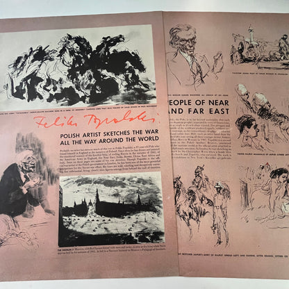 Polish Artist Feliks Topolski Sketches The War 2 Pages 1940s WWII Article V29-5