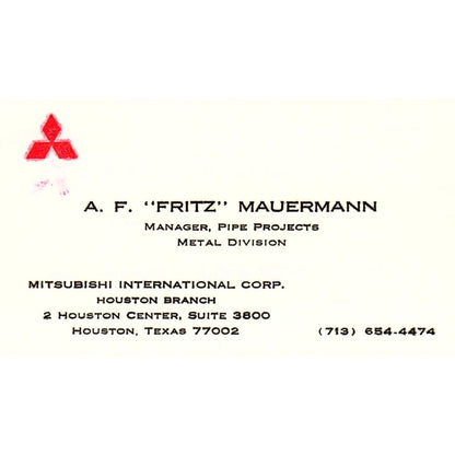 A.F. Fritz Mauermann Mitsubishi Houston Vintage Business Card SE5-B3