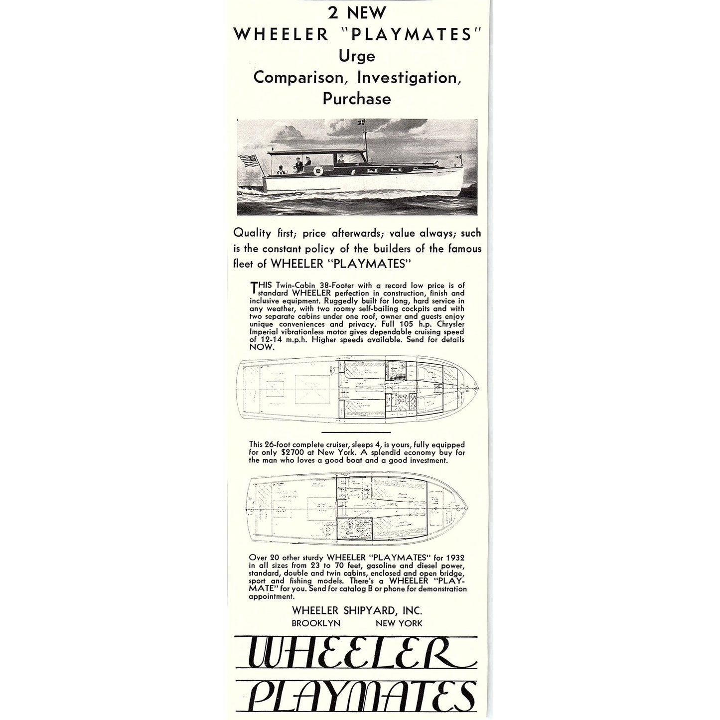 Wheeler Playmates Yachts Wheeler Shipyard Brooklyn NY 1932 AG2-3