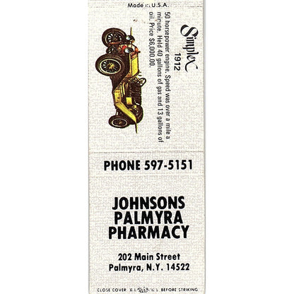 Johnson's Palmyra Pharmacy Simplex 1912 Vintage Matchbook Cover SC7-Y2