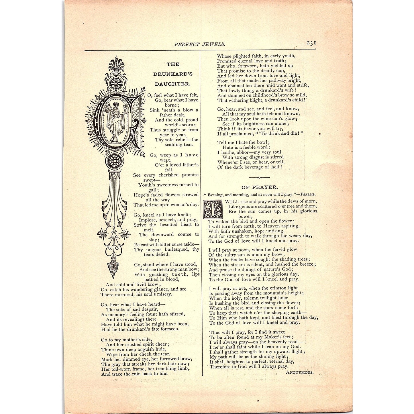 The Drunkard's Daughter, Of Prayer - Anonymous 1884 Poem TA5-CJ-4