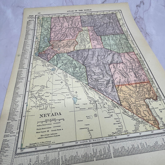 Original Antique Map of Nevada From 1910 Atlas V14-7