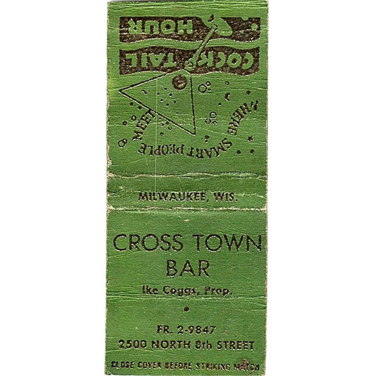 Cross Town Bar Ike Coggs Milwaukee WI Vintage Matchbook Cover SC7-Y2