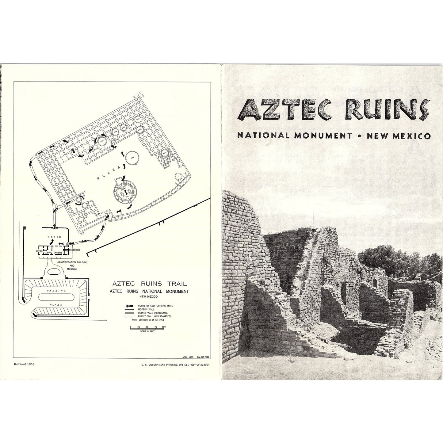 1956 Aztec Ruins National Monument Tourist Souvenir Fold Out Brochure AF9-1