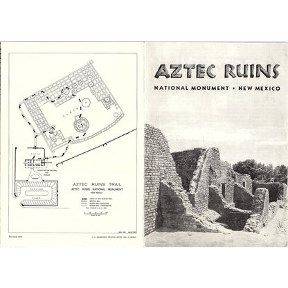 1956 Aztec Ruins National Monument Tourist Souvenir Fold Out Brochure AF9-1