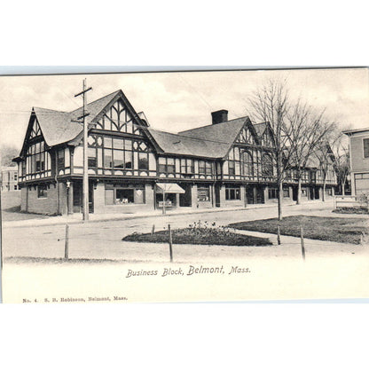 c1905 Business Block Belmont MA Antique Unused Postcard PC7