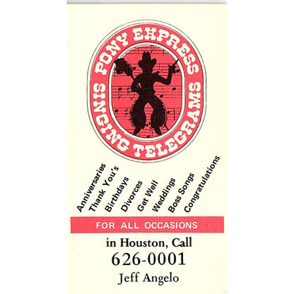 Pony Express Singing Telegrams Jeff Angelo Houston TX Business Card SF3-B2