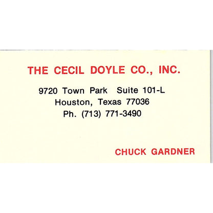 Chuck Gardner The Cecil Doyle Co Inc Houston Vintage Business Card SC9-B13