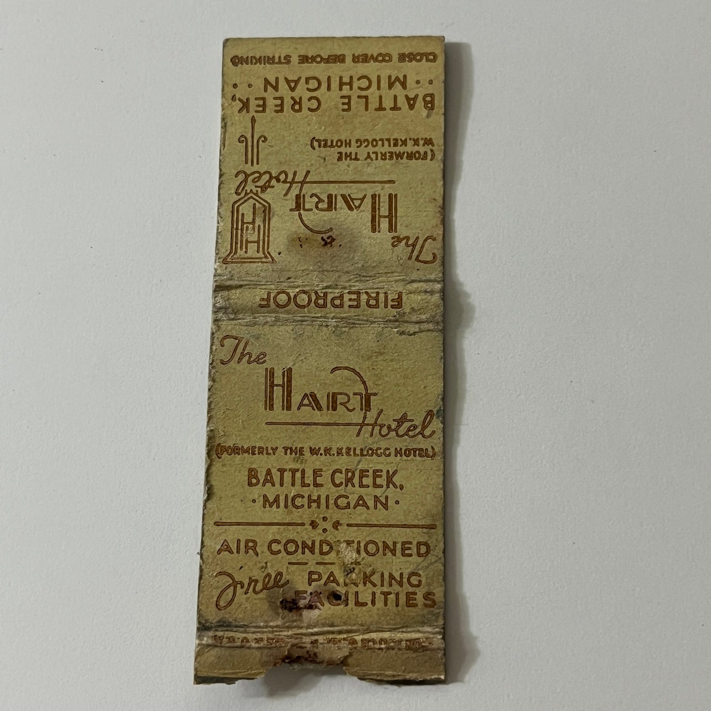 The Hart Hotel Battle Creek Michigan Vintage Matchbook TB6-MB2-11