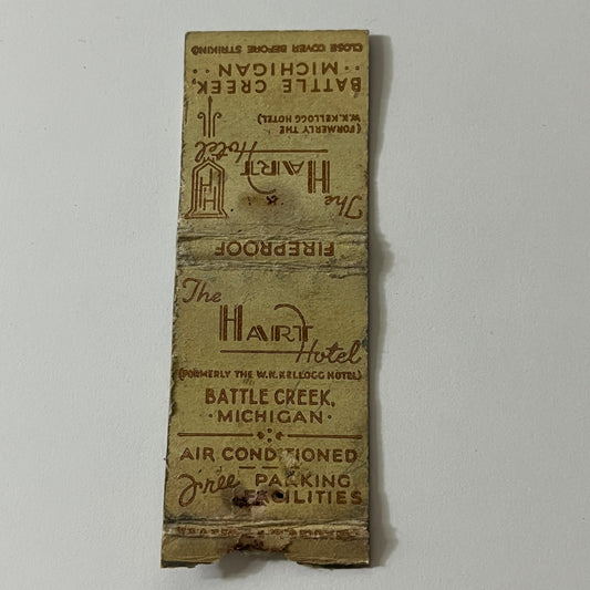 The Hart Hotel Battle Creek Michigan Vintage Matchbook TB6-MB2-11