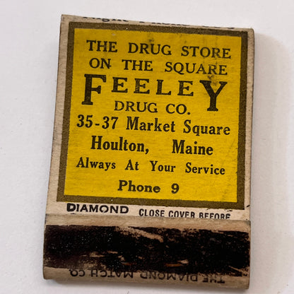 Feeley Drug Co 37 Market Square Houlton ME Vintage Matchbook Cover TB8-MB3-5