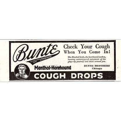 Bunte Brothers Menthol-Horehound Cough Drops Chicago 1921 Ad AF3-10
