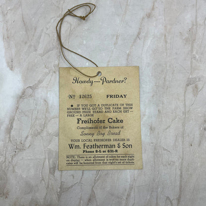Vintage Wm Featherman & Son Sonny Boy Bread Freihofer Cake Voucher Bethlehem EA5