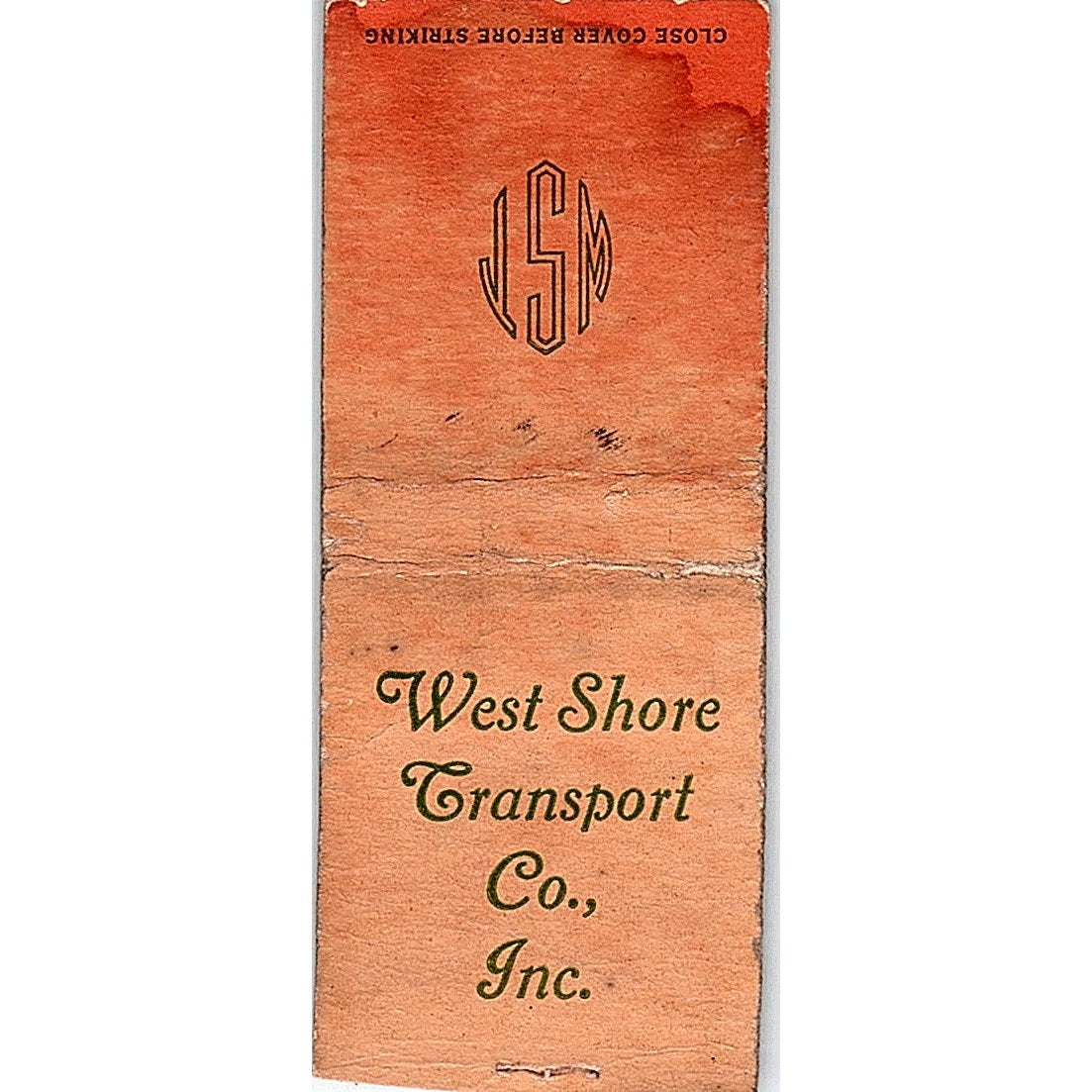 West Shore Transport Co Inc WI IL IN Vintage Matchbook Cover SC7-Y8