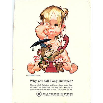 1960s Bell Telephone System Baby Long Distance Betsy Bell Magazine Ad 8x11 V9