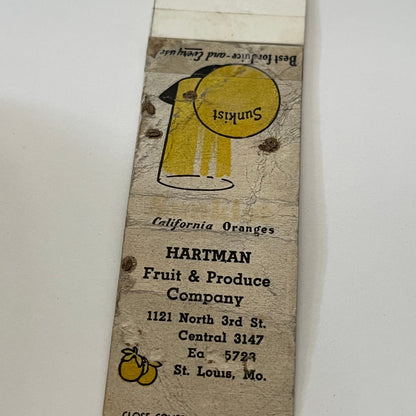 Hartman Fruit & Produce Co St. Louis MO Vintage Matchbook Cover TB6-MB1-14