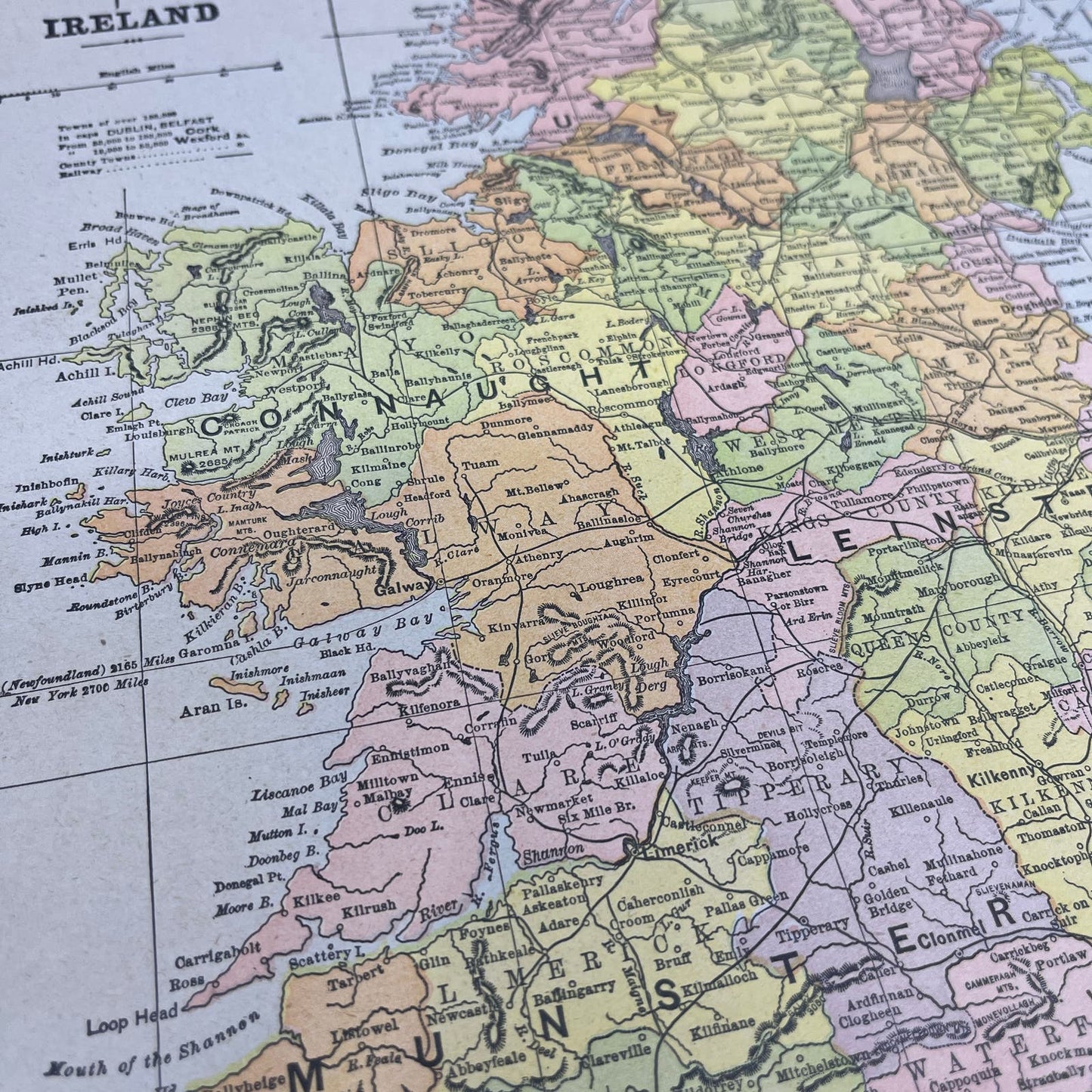 1899 Map of Ireland 10x13 Original Tinted Map Engraving FL6-8