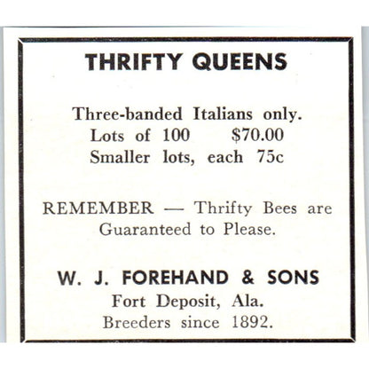 W.J. Forehand & Sons Queen Bees Fort Deposit Alabama 1964 Magazine Ad AK5-S36