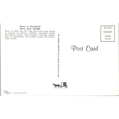 Fry's Mill Bridge PA Dutch Country Vintage Covered Bridge Postcard PD1