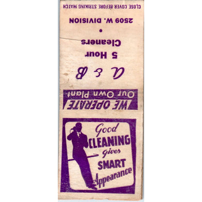A & B 5 Hour Cleaners 2509 West Division Street Vintage Matchbook Cover SD2-Y6