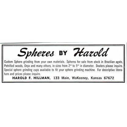 Spheres by Harold F. Hillman WaKeeney Kansas 1972 Ad AF8-M4