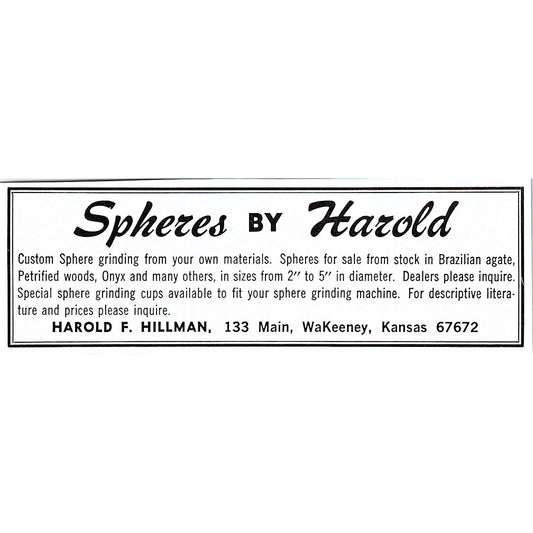 Spheres by Harold F. Hillman WaKeeney Kansas 1972 Ad AF8-M4