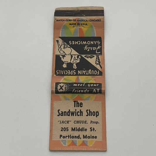 The Sandwich Shop Jack Chude Portland ME Vintage Matchbook Cover TB8-MB2-2