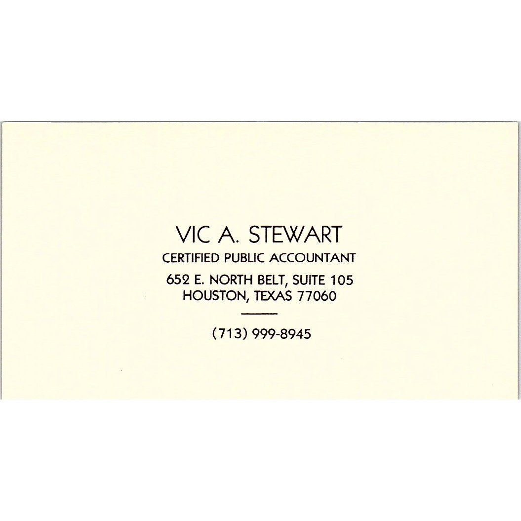 Vic A Stewart CPA Houston TX Vintage Business Card SD9-B1