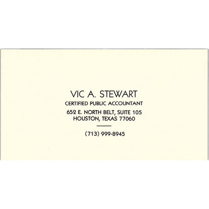 Vic A Stewart CPA Houston TX Vintage Business Card SD9-B1