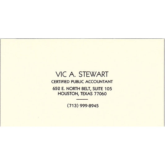 Vic A Stewart CPA Houston TX Vintage Business Card SD9-B1
