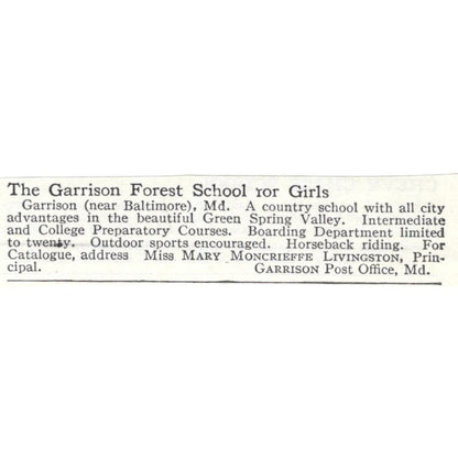 The Garrison Forest School for Girls Mary Moncrieffe Livingston 1918 Ad AE5-SA10