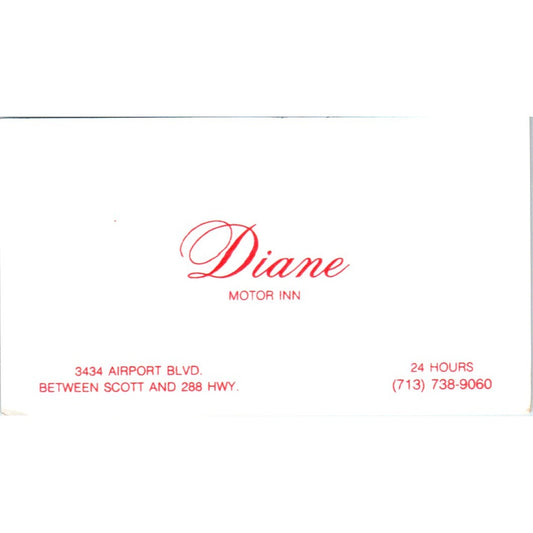 Diane Motor Inn Houston TX Vintage Business Card SE3-B1
