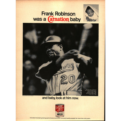 Vintage Frank Robinson MLB Baseball Carnation Milk Magazine Ad 9.5x13" V1-1