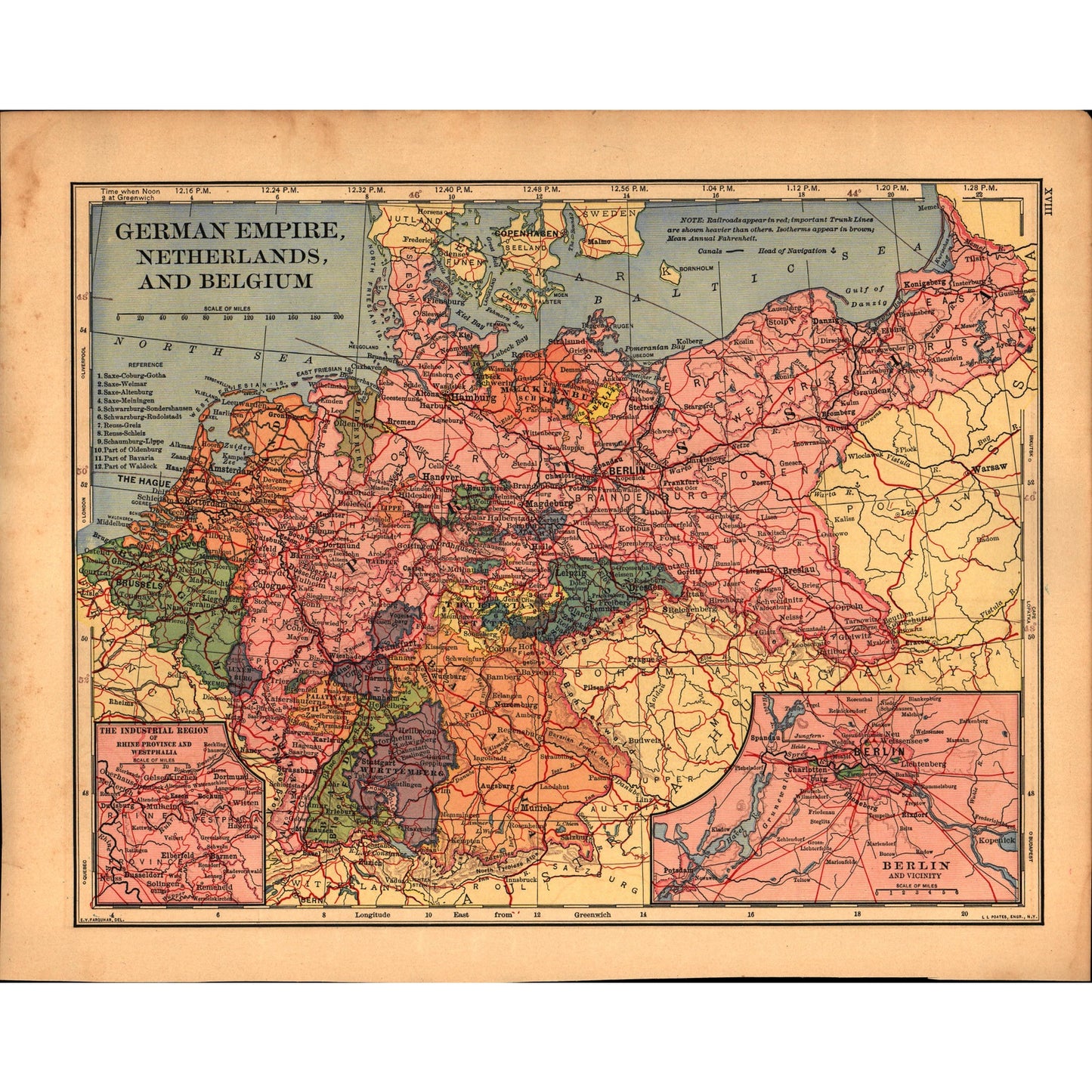 German Empire Netherlands & Belgium and Scandinavia Double Sided 1901 Map V14-1