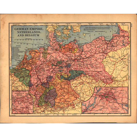 German Empire Netherlands & Belgium and Scandinavia Double Sided 1901 Map V14-1