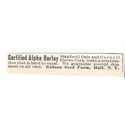 Certified Alpha Barley Robson Seed Farm Hall NY 1924 Ad AG3-S7