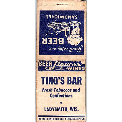 Ting's Bar Ladysmith WI Vintage Matchbook Cover SF3-Y9