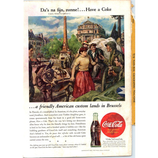 1945 Friendly American Custom Lands in Brussels Coke Coca Cola Advertisement D18