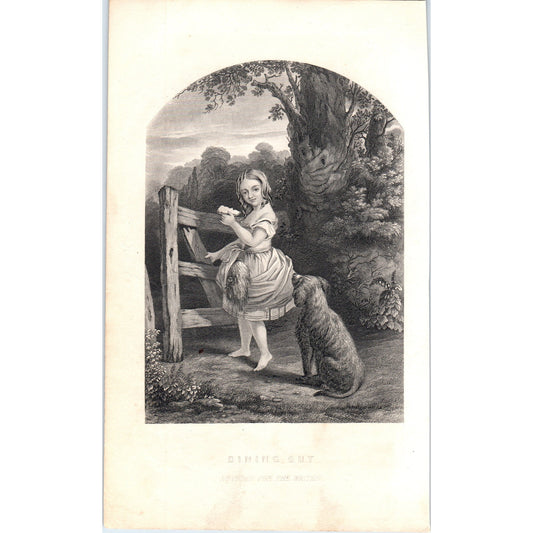 Dining Out - Nothing For The Waiter Girl & Dog 1857 Original Art Engraving D19-4