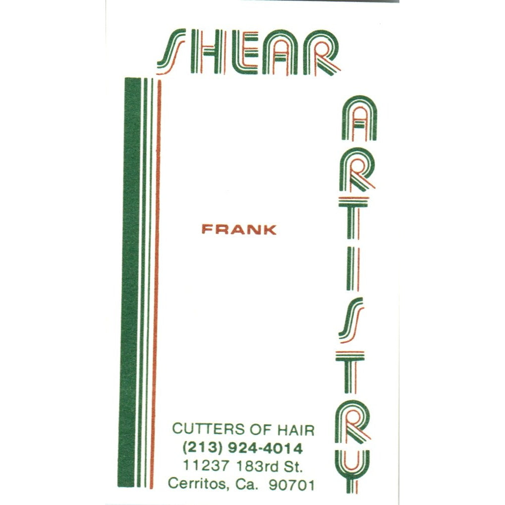 Shear Artistry Cutters of Hair Frank Cerritos CA Vintage Business Card SD8-B11