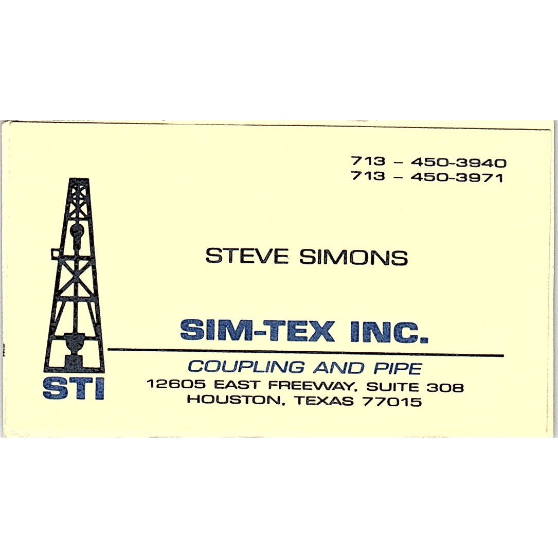 Steve Simons Sim-Tex Inc Coupling & Pipe Houston Vintage Business Card SE5-B2