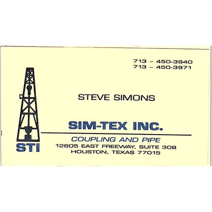 Steve Simons Sim-Tex Inc Coupling & Pipe Houston Vintage Business Card SE5-B2